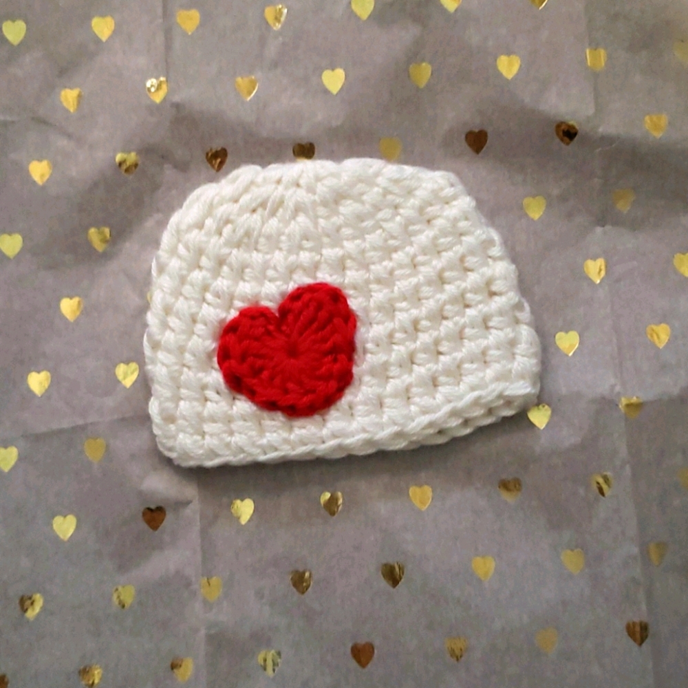 Handmade crochet baby girl valentine heart hat